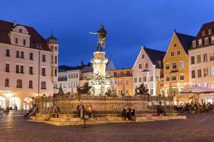 Framed Print : Night view of Rathausplatz, Augsburg, Bavaria, Germany Framed Print : Night view of Rathausplatz, Augsburg, Bavaria, Germany