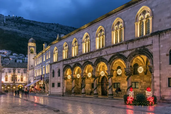 Framed Print : Night view of Rectors Palace adorned with Christmas lights and decorations Framed Print : Night view of Rectors Palace adorned with Christmas lights and decorations