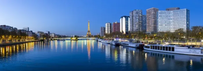 Framed Print : Night view of River Seine with high-rise buildings on the Left Bank, and Eiffel Tower Framed Print : Night view of River Seine with high-rise buildings on the Left Bank, and Eiffel Tower