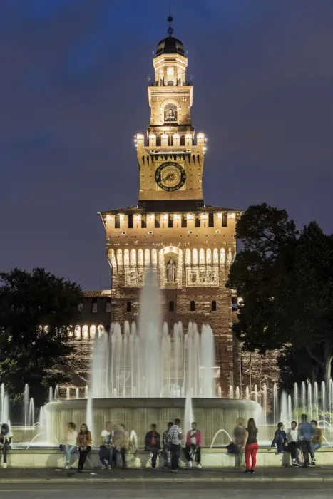 Framed Print : Night view of Sforza Castle or Castello Sforzesco, Milan, Lombardy, Italy
