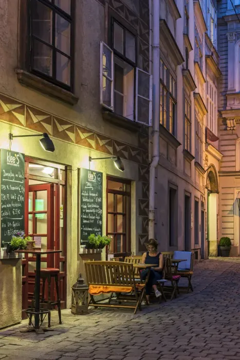 Framed Print : Night view of a street in the historic centre, Vienna, Austria Framed Print : Night view of a street in the historic centre, Vienna, Austria