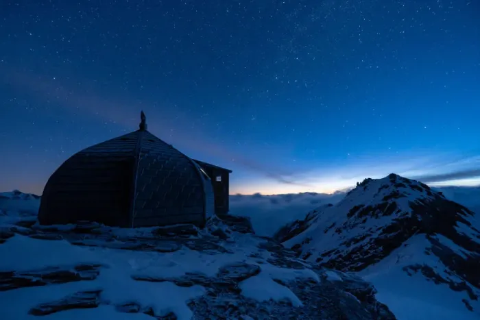 Framed Print : Nightscape of Igloo refuge des Pantalons Blancs in Swiss Alps mountains Framed Print : Nightscape of Igloo refuge des Pantalons Blancs in Swiss Alps mountains