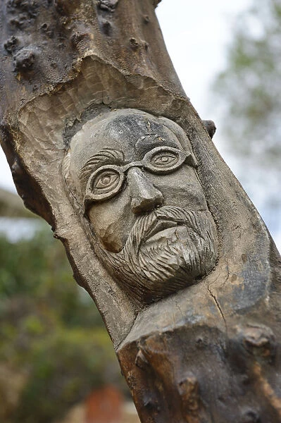Nikos Kazantzakis, carved in tree, Open Air Museum, Lychnostatis, Hersonissos, Crete