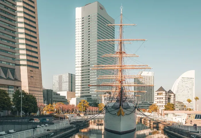 Framed Print : Nippon Maru sailing ship docked in Yokohama, Japan, a popular tourist attraction Framed Print : Nippon Maru sailing ship docked in Yokohama, Japan, a popular tourist attraction