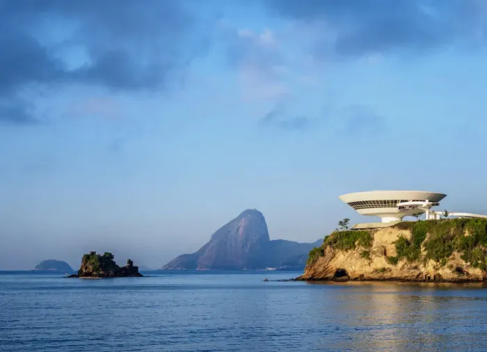 Framed Print : Niteroi Contemporary Art Museum MAC with Sugarloaf Mountain in the background, Niteroi Framed Print : Niteroi Contemporary Art Museum MAC with Sugarloaf Mountain in the background, Niteroi