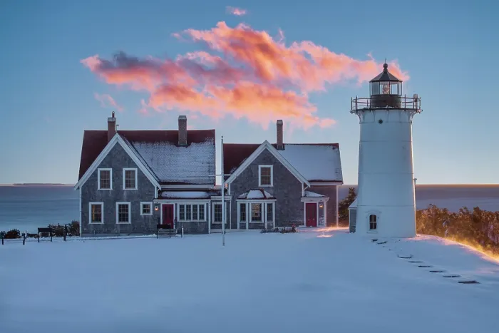 Framed Print : Nobska Lighthouse at sunrise with snow, Cape Cod, Falmouth, Massachusetts, USA Framed Print : Nobska Lighthouse at sunrise with snow, Cape Cod, Falmouth, Massachusetts, USA