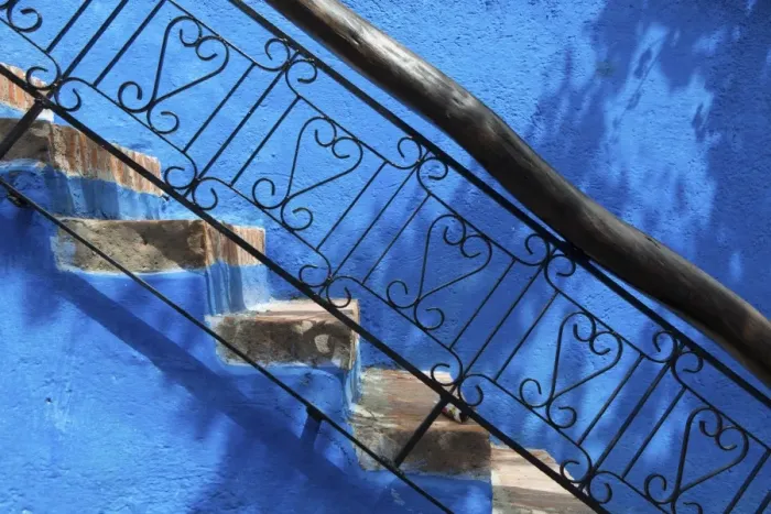Framed Print : North Africa, Morocco, Chefchaouen district. Staircase detail Framed Print : North Africa, Morocco, Chefchaouen district. Staircase detail