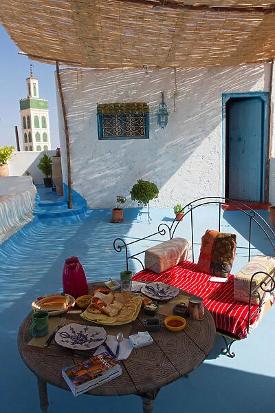 North Africa, Morocco, meknes district. Breakfast on the terrace of a riad