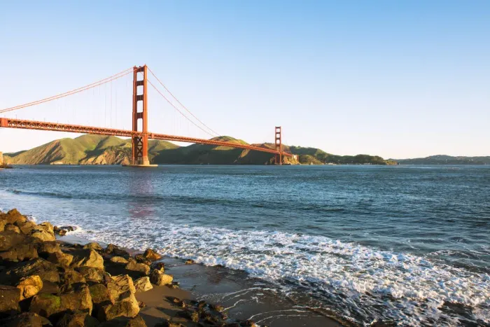 Framed Print : North America, USA, America, California, San Francisco, View of the Golden Gate Bridge