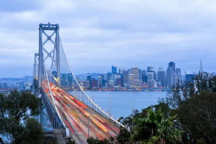 Framed Print : North America, USA, America, California, San Francisco, traffic on the bay bridge Framed Print : North America, USA, America, California, San Francisco, traffic on the bay bridge