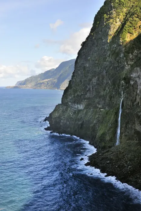 Framed Print : North coast with a waterfall (Veu da Noiva). Madeira, Portugal