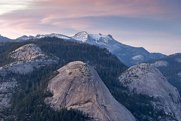 North Dome & Basket Dome with snow covered Mount Hoffmann beyond, Yosemite National Park