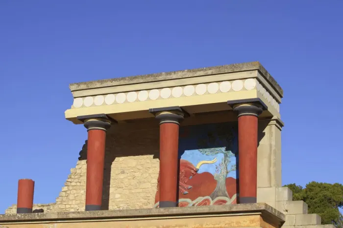 Framed Print : North Entrance With A Charging Bull And Olive Tree Fresco, The Minoan Palace Of Knossos Framed Print : North Entrance With A Charging Bull And Olive Tree Fresco, The Minoan Palace Of Knossos