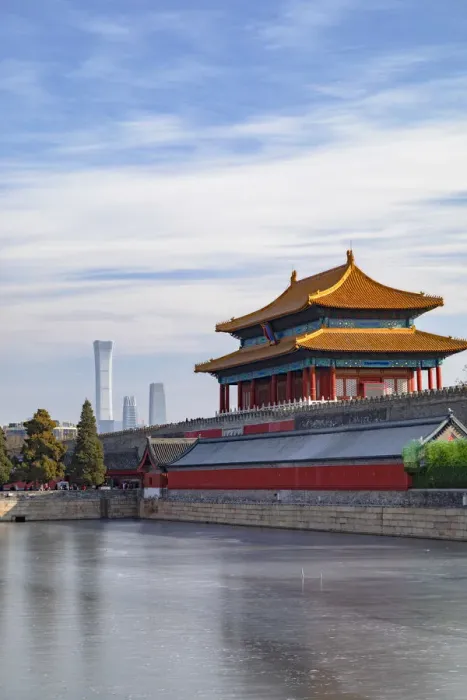 Framed Print : North Gate and moat of Forbidden City with CITIC Tower in background, Beijing, China Framed Print : North Gate and moat of Forbidden City with CITIC Tower in background, Beijing, China