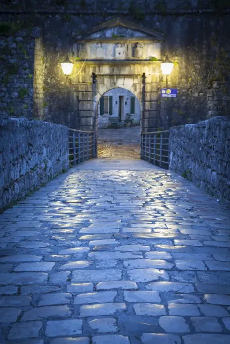 Framed Print : The Northern Gate illuminated at dusk, Stari Grad (Old Town), Kotor, Montenegro