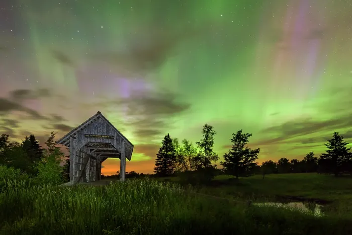 Framed Print : Northern Lights over the A.M. Foster Bridge, Green Mountains, Cabot, Vermont, USA Framed Print : Northern Lights over the A.M. Foster Bridge, Green Mountains, Cabot, Vermont, USA