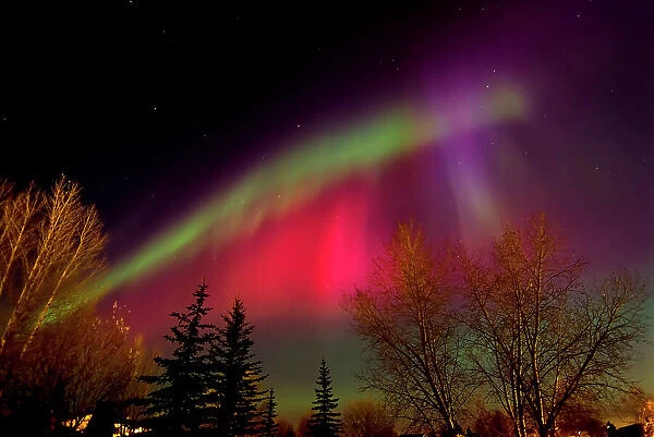 Northern lights or aurora borealis in Southdale neighbourhood, Winnipeg, Manitoba, Canada