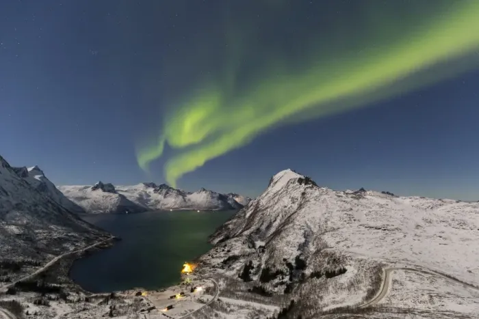 Framed Print : Northern lights at Mefjordbotn, Berg, Senja, Norway, Europe