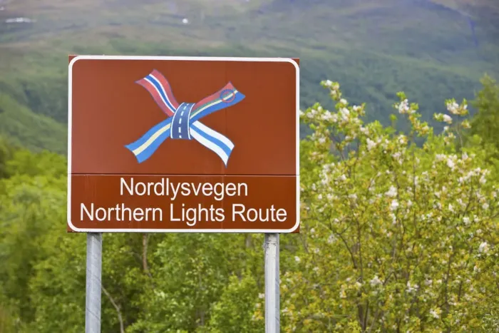 Framed Print : Northern Lights Route Sign, Nordland, Norway Framed Print : Northern Lights Route Sign, Nordland, Norway