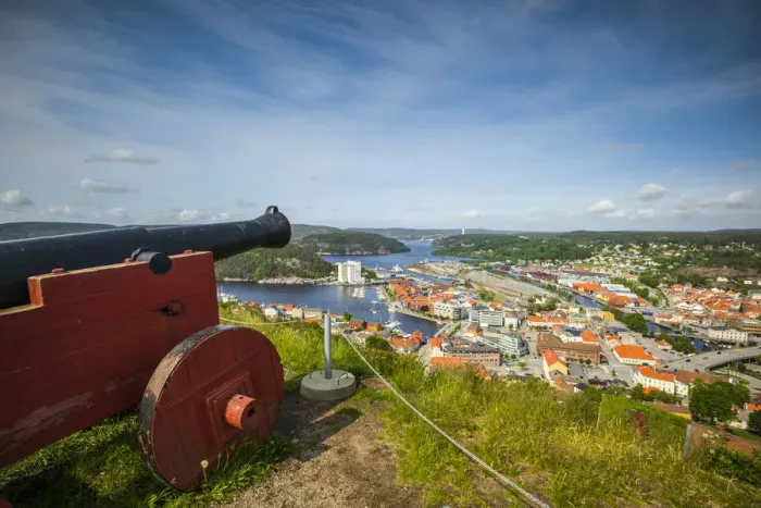 Framed Print : Norway, Ostfold County, Halden, high angle town view from Fredriksten Fortress with Framed Print : Norway, Ostfold County, Halden, high angle town view from Fredriksten Fortress with