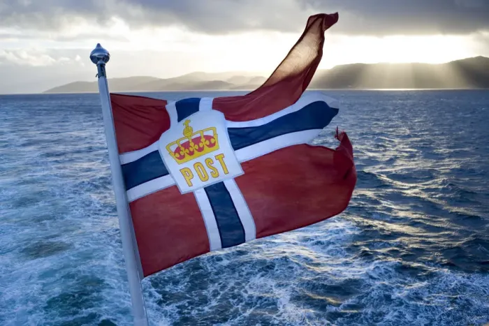 Framed Print : Norwegian flag, on the Hurtigruten coastal express, Northern Norway Framed Print : Norwegian flag, on the Hurtigruten coastal express, Northern Norway