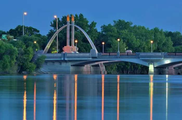 Framed Print : Norwood Brige over the Red River at dusk, Winnipeg, Manitoba, Canada