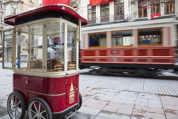 Nostalgic tram on Istiklal Caddasi, Beyoglu area, Istanbul, Turkey