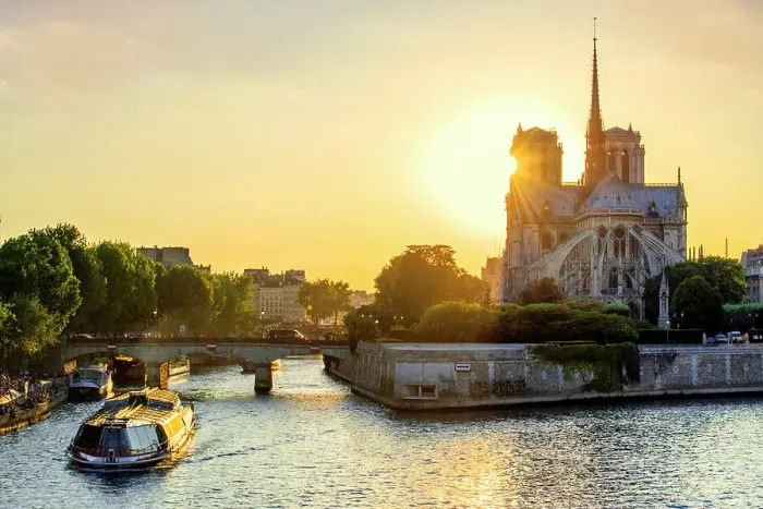 Framed Print : Notre Dame Cathedral and Seine River at Sunset, Paris, France Framed Print : Notre Dame Cathedral and Seine River at Sunset, Paris, France