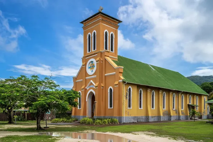 Framed Print : Notre Dame de L'Assomption Church, La Passe, La Digue, Seychelles Framed Print : Notre Dame de L'Assomption Church, La Passe, La Digue, Seychelles