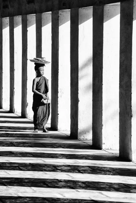 Framed Print : Novice Buddhist monk on the way to lunch, Mandalay, Burma / Myanmar Framed Print : Novice Buddhist monk on the way to lunch, Mandalay, Burma / Myanmar