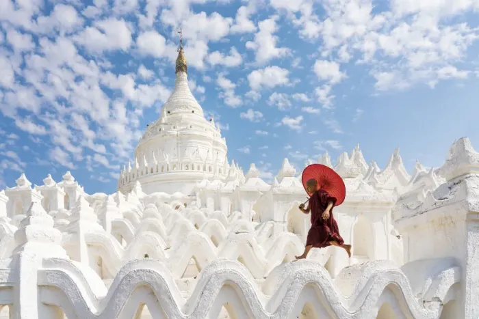 Framed Print : Novice monk running and jumping at Hsinbyume pagoda, Mingun, Mandalay, Sagaing Township Framed Print : Novice monk running and jumping at Hsinbyume pagoda, Mingun, Mandalay, Sagaing Township