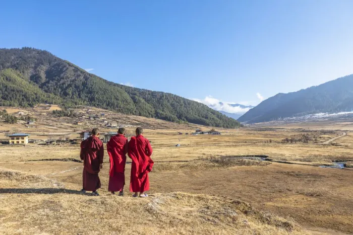 Framed Print : Novice Monks (Child Monks) in Phobjikha Valley, Bhutan