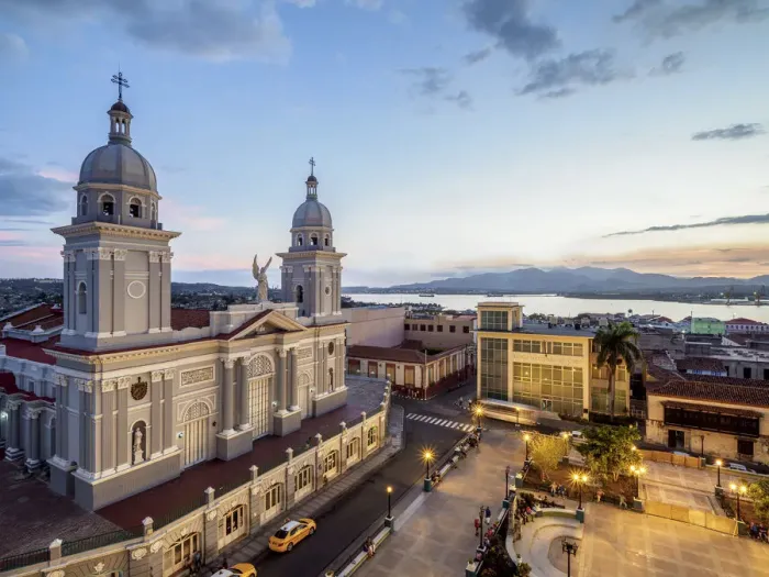 Framed Print : Nuestra Senora de la Asuncion Cathedral at dusk, elevated view, Parque Cespedes Framed Print : Nuestra Senora de la Asuncion Cathedral at dusk, elevated view, Parque Cespedes