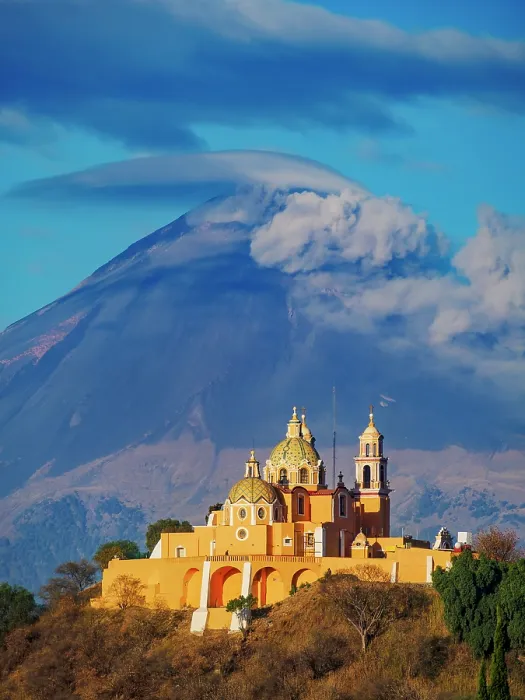 Framed Print : Nuestra Senora de los Remedios Church on top of the Great Pyramid with Popocatepetl Volcano in the background, Cholula, Puebla State, Mexico Framed Print : Nuestra Senora de los Remedios Church on top of the Great Pyramid with Popocatepetl Volcano in the background, Cholula, Puebla State, Mexico