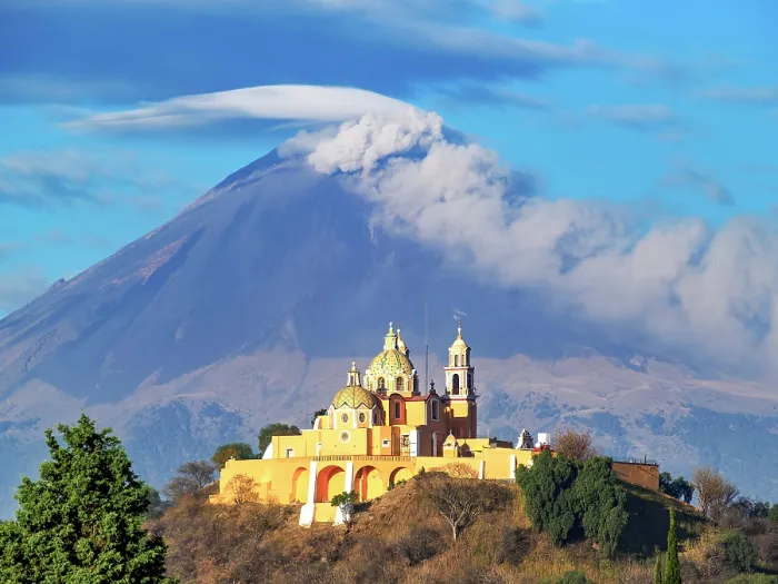 Framed Print : Nuestra Senora de los Remedios Church on top of the Great Pyramid with Popocatepetl Volcano in the background, Cholula, Puebla State, Mexico Framed Print : Nuestra Senora de los Remedios Church on top of the Great Pyramid with Popocatepetl Volcano in the background, Cholula, Puebla State, Mexico