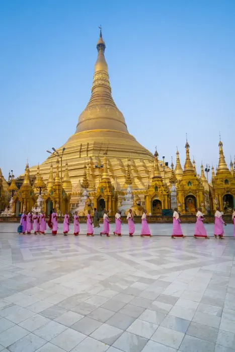 Framed Print : Nuns walking by Shwedagon Pagoda, Yangon, Yangon Region, Myanmar