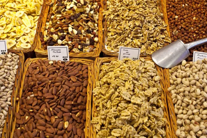 Framed Print : Nuts for sale, La Boqueria Market, Barcelona, Spain Framed Print : Nuts for sale, La Boqueria Market, Barcelona, Spain