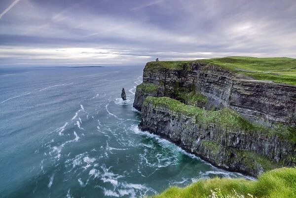 O Briens Tower and Breanan rock. Cliffs of Moher, Liscannor, Munster, Co. Clare, Ireland