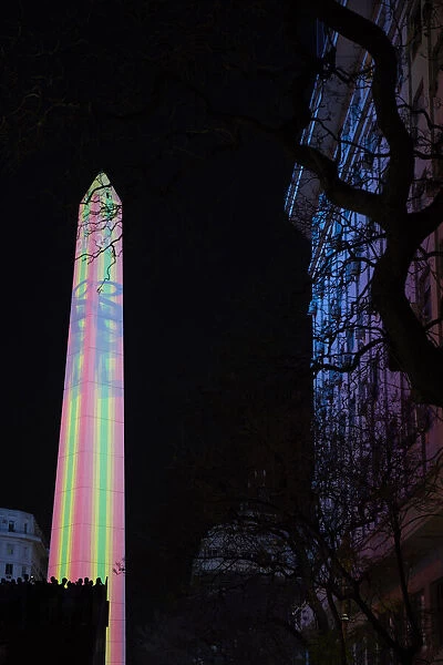 The Obelisk monument illuminated in occasion of the artistic exhibition of Julio Le Parc