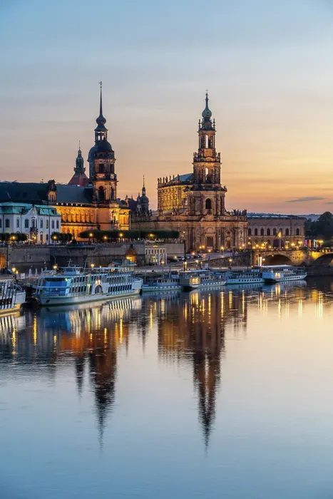 Framed Print : Oberlandesgericht Dresden, Dresden Cathedral by Elbe River at dusk, Dresden, Saxony, Germany Framed Print : Oberlandesgericht Dresden, Dresden Cathedral by Elbe River at dusk, Dresden, Saxony, Germany