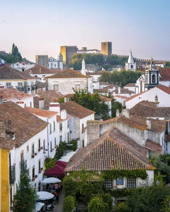 Framed Print : Obidos at dusk, one of the most beautiful medieval villages in Portugal, taken to Framed Print : Obidos at dusk, one of the most beautiful medieval villages in Portugal, taken to
