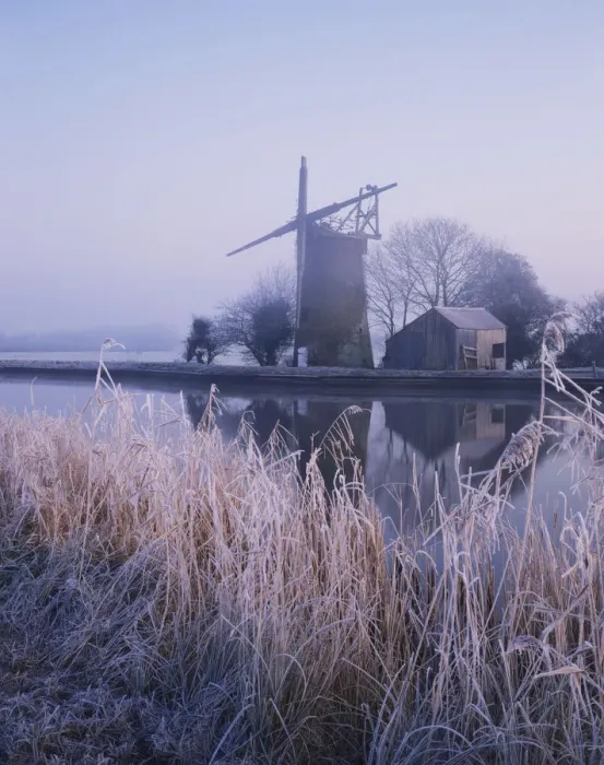 Framed Print : Oby Mill in Frost, River Bure, Norfolk, England Framed Print : Oby Mill in Frost, River Bure, Norfolk, England