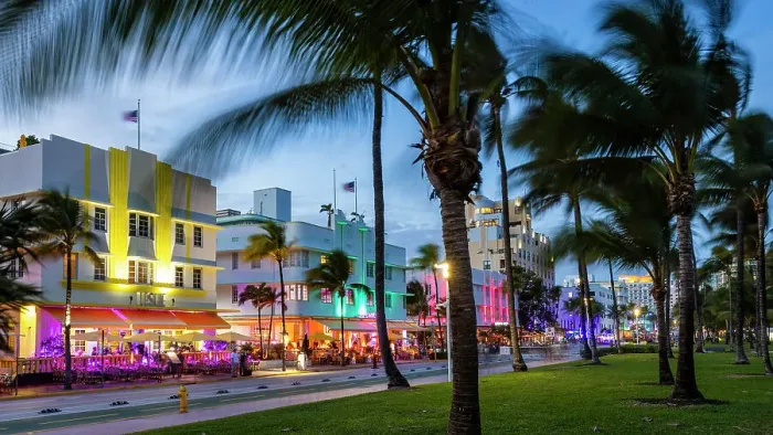 Framed Print : Ocean Drive at dusk, Miami, United States of America Framed Print : Ocean Drive at dusk, Miami, United States of America