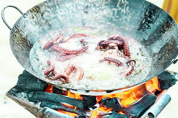 Octopus in a cooking pan, Zanzibar, Tanzania
