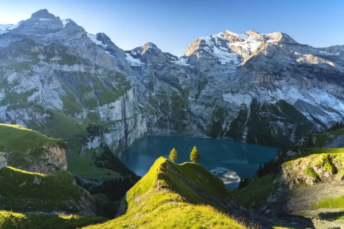 Framed Print : Oeschinensee lake, Bernese Oberland, Switzerland Framed Print : Oeschinensee lake, Bernese Oberland, Switzerland