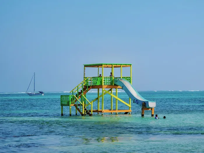 Framed Print : Offshore slide in San Pedro Town, Ambergris Caye, Belize District, Belize