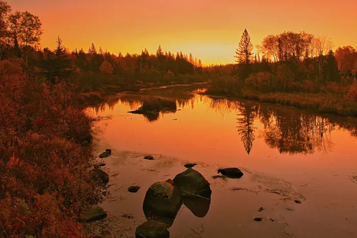 Framed Print : O'Hanley River at dawn Highway 304 near Manigotogan, Manitoba, Canada