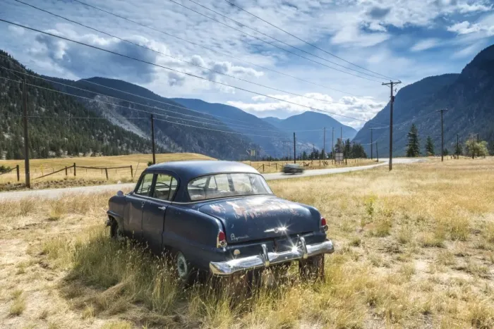 Framed Print : Old abandoned American car by road, British Columbia, Canada Framed Print : Old abandoned American car by road, British Columbia, Canada