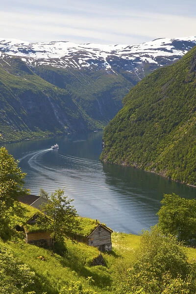 Old abandoned farm & the Seven Sisters waterfall, Geiranger Fjord, Geiranger