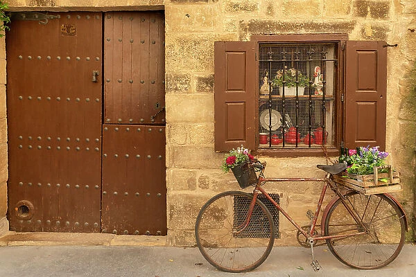 Old Bike under Traditional Window & Door, Laguardia, Alava, Spain